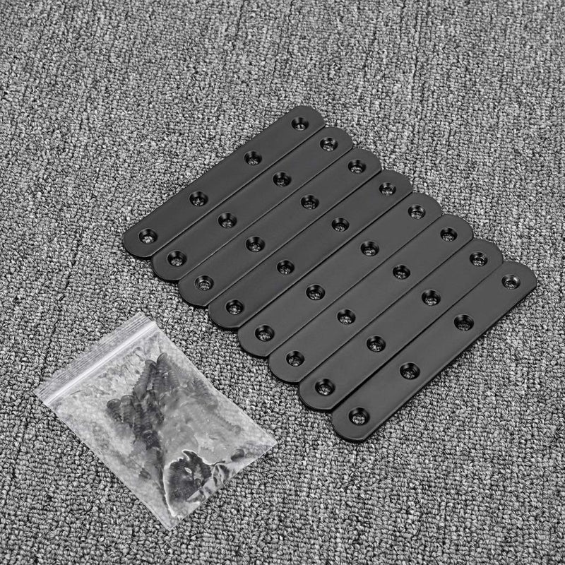 Sumnacon 8 Pcs Stainless Steel Flat Plates - 5 Inch Heavy Duty Mending Plate Straight Corner Brace Brackets Connector Furniture Repair Fixing Joint with Screws, Black - Image 5